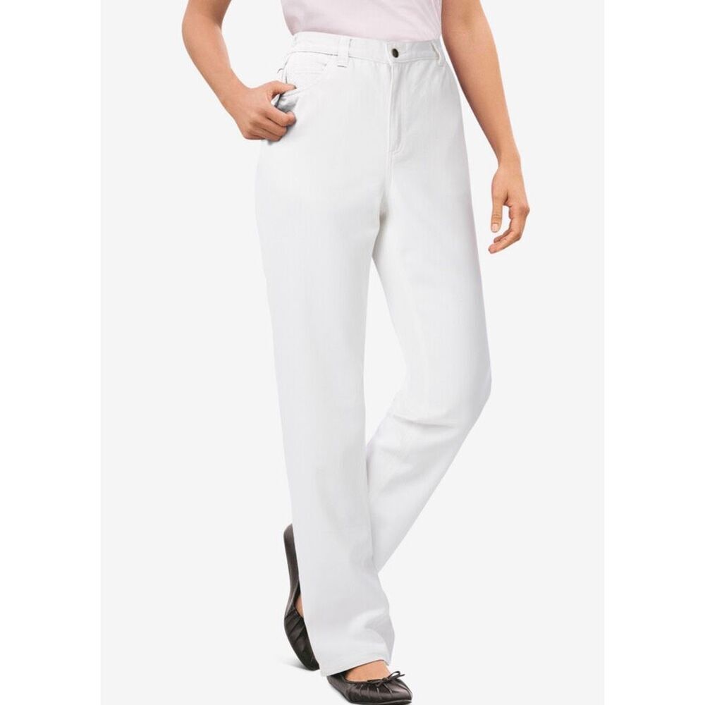 Woman Within size 14W white natural fit pants. 100% cotton